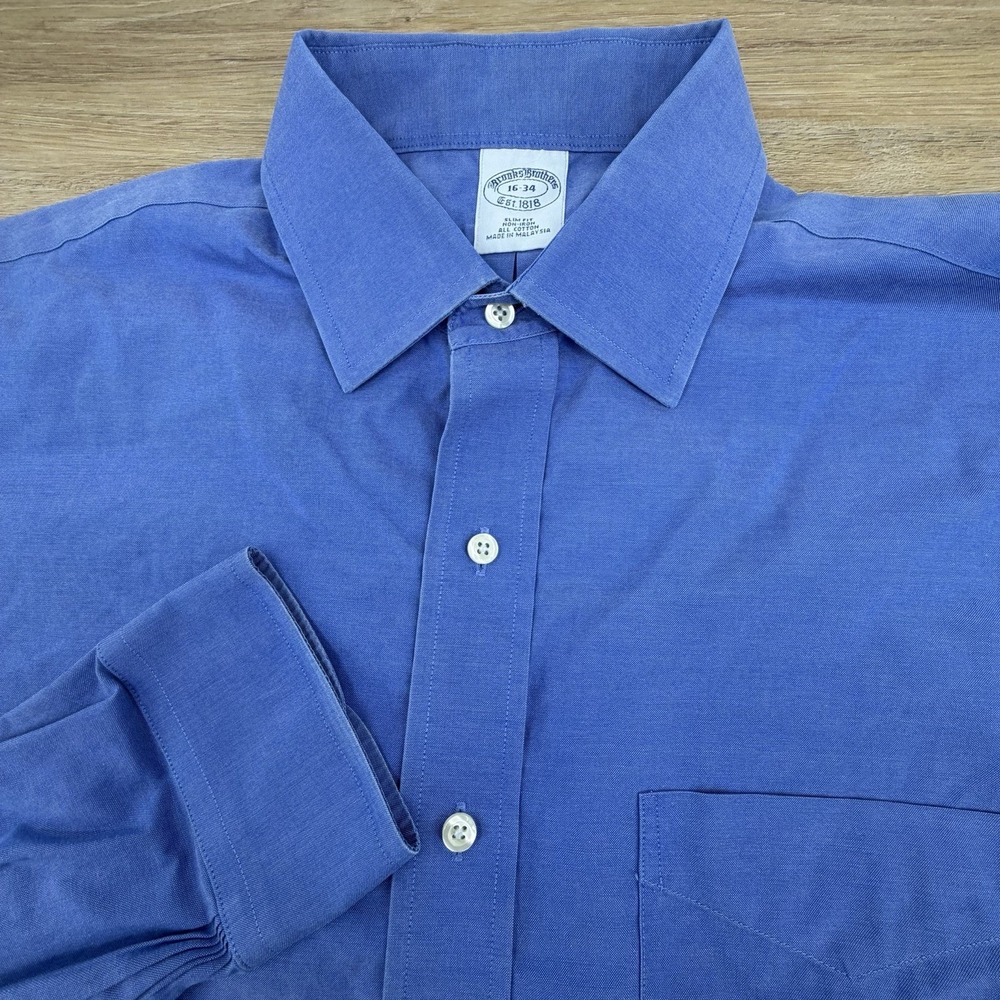 Brooks Brothers Slim Fit Shirt Mens 16-34 Dark Blue Dress Shirt